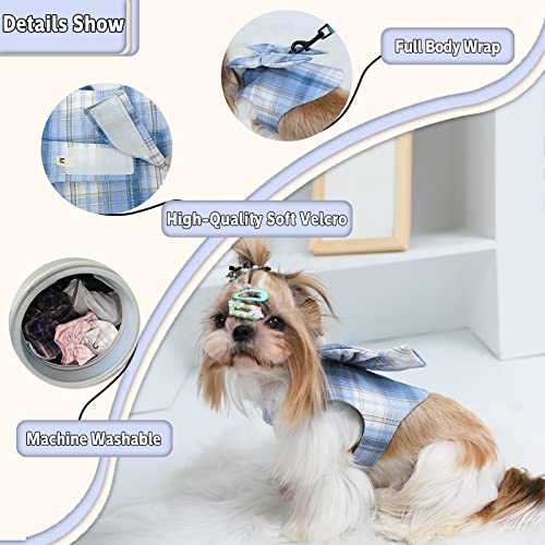 Mesheen Dog Harness And Leash Set For Small Dogs And Cats Made Of Comfortable Customized Jk Plaid Fabrics, Non Deformable Handmade 3D Bow On The Skirt Let Your Furry Baby Become A Cute Princess #TOP4
