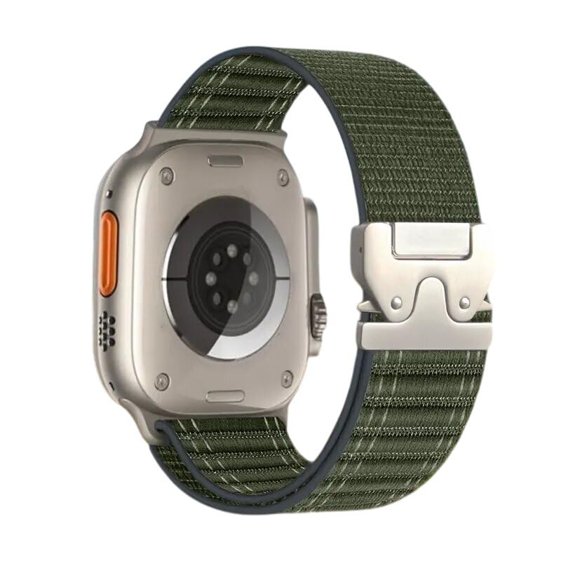 Image of Soft Nylon Wave-Patterned Strap with Parachute Buckle Compatible with Apple watch Ultra 2 /Ultra band 49mm, Series 10 46mm, 9 /8 /7 45mm, SE2 /SE /6 /5 /4 44mm, 3 /2 /1 42mm - Green