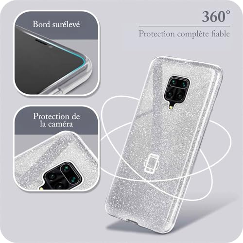 Coque paillettes Redmi Note 9 Pro ONEFLOW en TPU fin argenté et compatible Qi