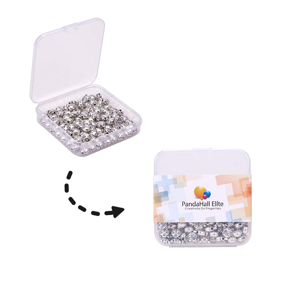 100 cuentas espaciadoras de gato de 0.315 x 0.315 in, aleación tibetana, cuentas de cabeza de gatito, cuentas de cabeza de gato de plata antigua para pulseras, collares, aretes 8