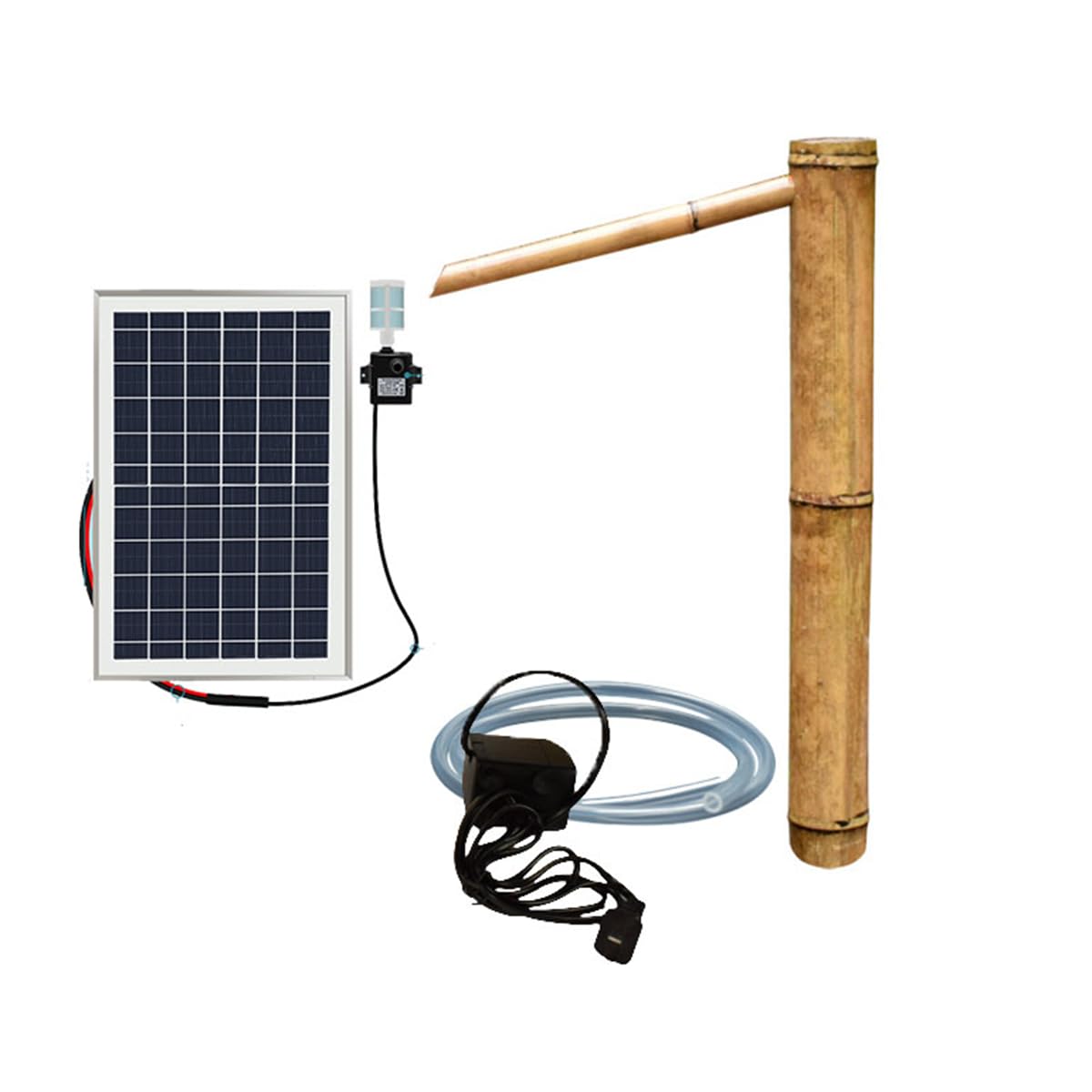 Zasilana energią słoneczną bambusowa fontanna wodna z pompką, ekologiczna dekoracja ogrodowa Zen, na biurko, patio, podwórko, poprawia feng shui