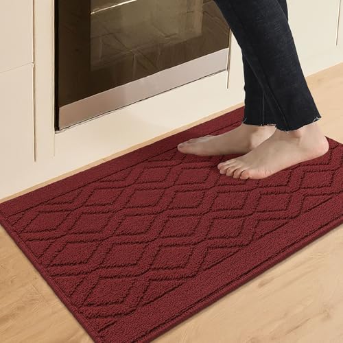 COSY HOMEER 20x30 Non-Slip Kitchen Rug, Absorbent, Red