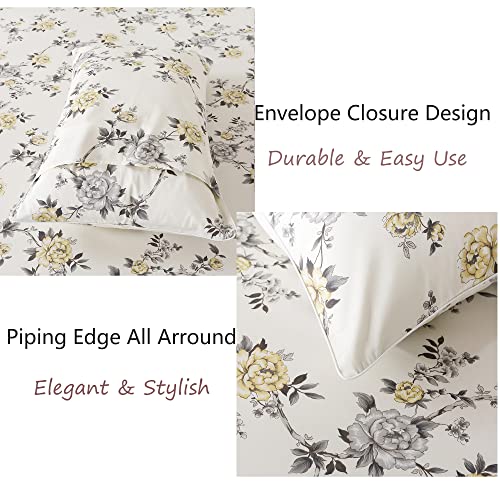 Image of FADFAY Floral Sheets Set Cal King Vintage Rose Floral Bedding Shabby Grey and Yellow Peony Sheets 800 Thread Count 100% Egyptian Cotton Super Soft Deep Pocket Fitted Sheet 4Pcs, California King Size
