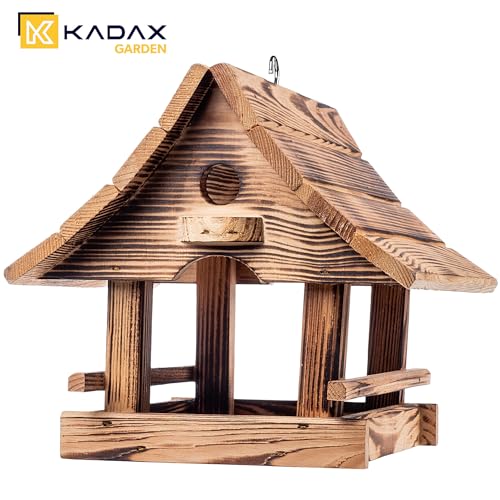 KADAX Vogelhaus zum Aufhängen, Vogelfutterhaus aus Holz, wetterfest Futterhaus für Vögel im Garten & Balkon, Vogelhäuschen, Vogelfutterstation (Hellbraun)