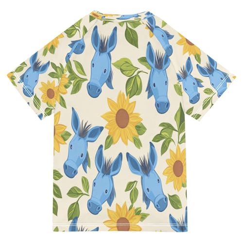 Boys Short Sleeve T-Shirts Donkey Sunflower Animal Rashguard Kids Swim Shirts Sun UPF 50+2