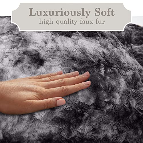 The Connecticut Home Company Throw Blanket, Soft Plush Reversible Faux Fur And Sherpa, Warm Thick Throws For Bed, Comfy Washable Bedding Accent Blankets For Sofa Couch Chair, 65X50, Gray Tie Dye #TOP1