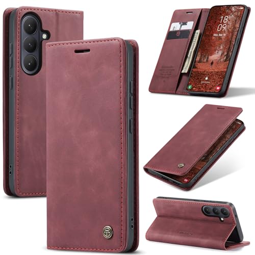 Phernykas Funda para Samsung Galaxy S26 5G Libro Case, Cierre Magnético Función Soporte Bloqueo RFID Proteccion Flip Wallet Carcasa Móvil para Samsung S26 Funda, Vino Rojo