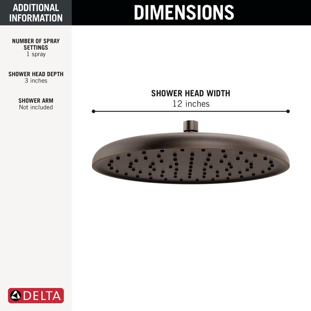 Delta Cabezal de ducha redondo de lluvia de 12 pulgadas, bronce aceitado, 2.5 GPM, 52213-RB25