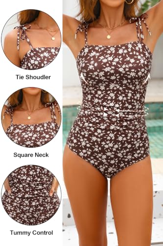 Image of Daci Women One Piece Tummy Control Swimsuits Tie Shoulder Bathing Suits