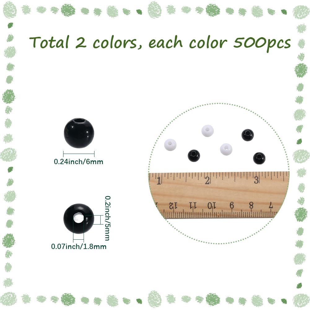SOFPLATE 1000Pcs 2 Colors 6mm White Acrylic Spacer Beads Opaque Acrylic Beads Black Small Round Ball Craft Pearl Loose Spacers Findings for Jewellery Making Bracelets Necklaces Earrings DIY Crafting - Image 2
