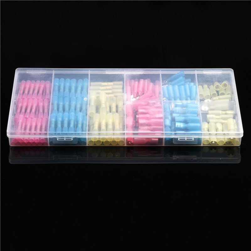 200pcs Insulated Heat Shrink Terminals Connectors Butt Electrical Cable Wire Connector Crimping Terminals Kit AWG 22-10 VUQLDHAYZ