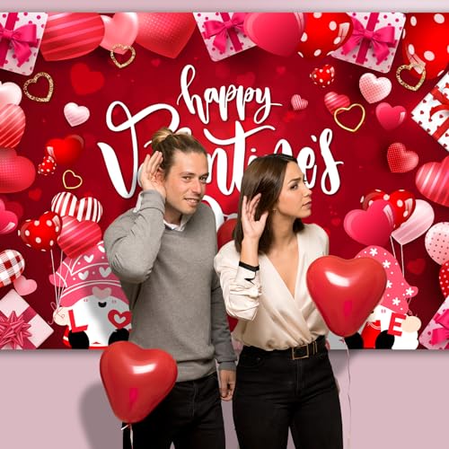 Image of Valentine's Day Backdrop, 7x5FT Red Love Heart, Polyester, Valentine's Day Occasion, Includes 118Inch Rope