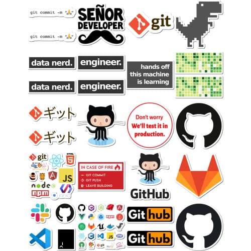 20 Pcs Stickers Pack Github Colorful Aesthetic Vinyl Waterproof Laptop Skateboard Bike Bumper Car Guitar Water Bottle Luggage, White, 2.1 x 2.1 inch