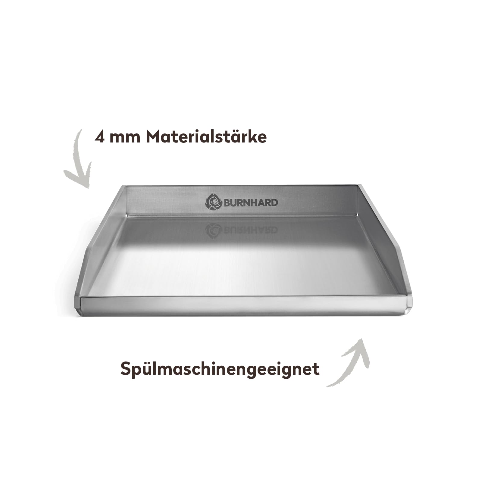 BURNHARD® Plancha Grillplatte Edelstahl für Gasgrill Fred Serie, spülmaschinenfest - 41,5 x 23,5 x 3,5 cm