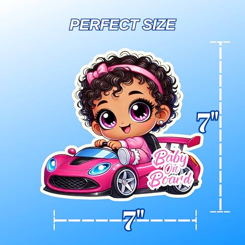 Image of Premium Baby On Board Signs, Car Essentials - Baby On Board Sticker - 1 Pack, 7 inch by 7 inch - Cute - Cartoon Safety Signs - Non Magnet - Durable Strong Adhesive (Pink Sports Car)