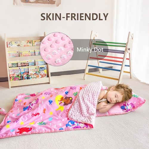 Image of Primlect Toddler Nap Mat with Removable Pillow and Fleece Blanket, Extra Large 55''x35'' Sleeping Bag, Washable, Light, Easy to Roll up, Perfect for Daycare, Preschool, Kindergarten, Travel