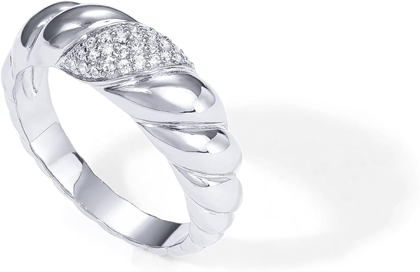 PAVOI 14K Gold Plated Croissant Dome Ring - Twisted Braided Gold Plated - Chunky Signet Ring for Women