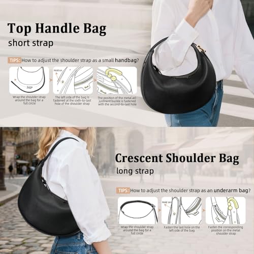 Image of Crescent Shoulder Bag for Women, Small Vegan Leather Crossbody Purse Hobo Handbag with Adjustable Strap for Travel