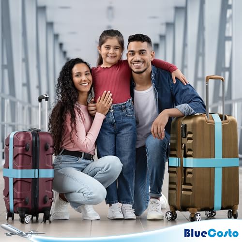 Image of Luggage Straps for Suitcases - Blue, 4 PK - Premium Nylon Belts for Luggage Security - Heavy-Duty w /Adjustable Length (46 inch-78 inch) for Suitcase, Briefcase, Backpack & Travel Bag - by BlueCosto