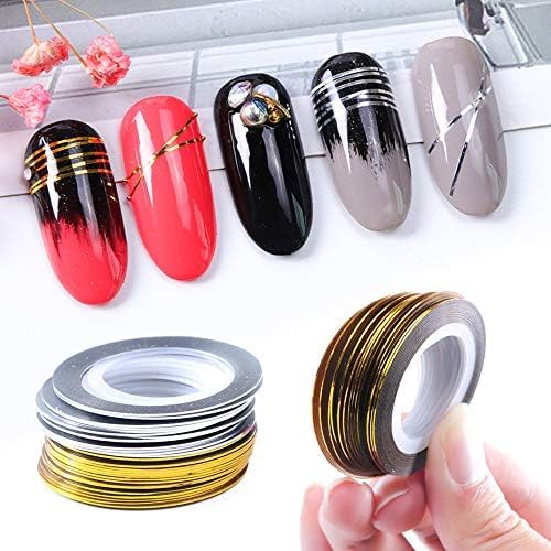 NAILWIND Nail Art Tip Sticker, Nail Art Tape Line, Nail Striping Tape Line, Foil Nail Tape for Nails Art Decoration Sticker (10 PCS, Gold) 1