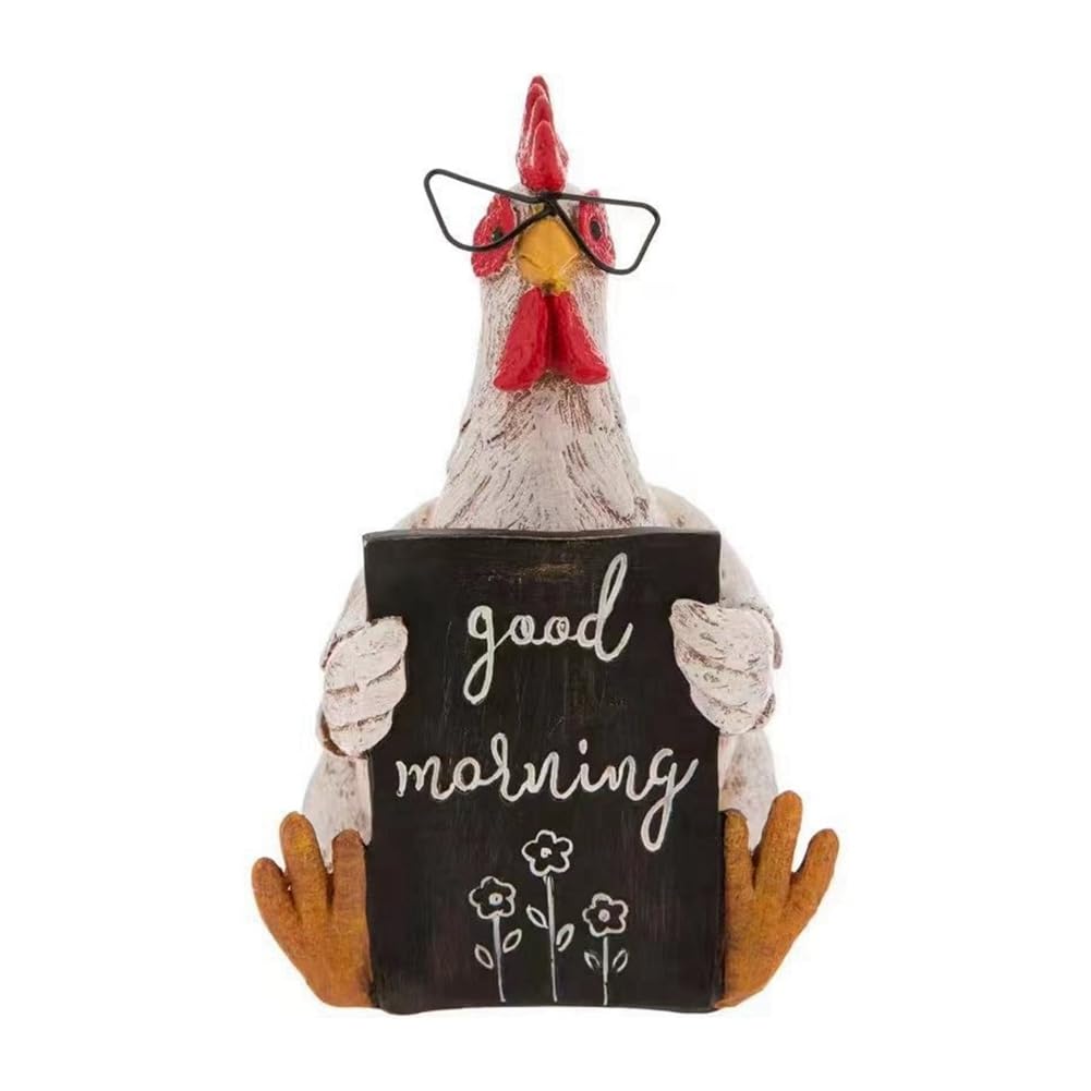CTRLZS Funny Rooster Hen Good Morning Resin Status Desktop Home Cute Rooster Hens Figurines Ornament Garden Accessories Gifts B