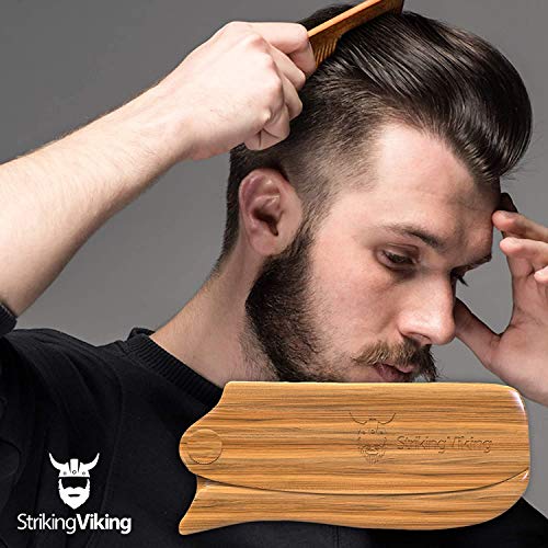Folding Comb for Men, Anti-Static Wooden Hair Comb & Beard Comb, Pocket-Sized Men's Comb, Use with Gels Balms Oils or Dry (Wide Tooth) - Striking Viking - Thumbnail 2