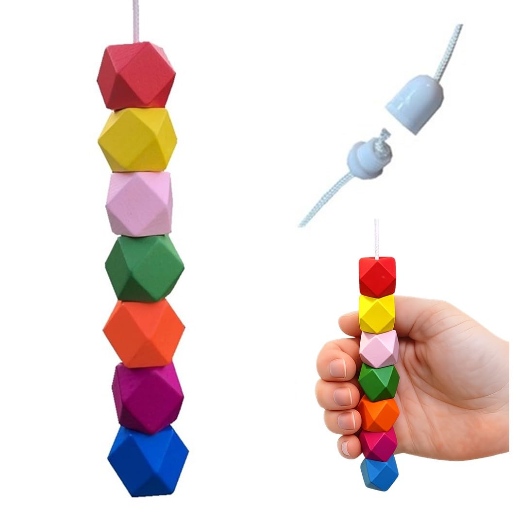 Lowgy Multicolor Wooden Hexagon Shaped Rainbow Bead Light Pull With Choice Of Cord Colour & Connector - Funky Bathroom Pull Cord/Hanging Decoration