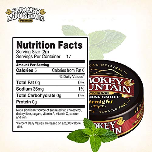 Smokey Mountain Herbal Snuff - Straight - 10-Can Box - Nicotine-Free and Tobacco-Free