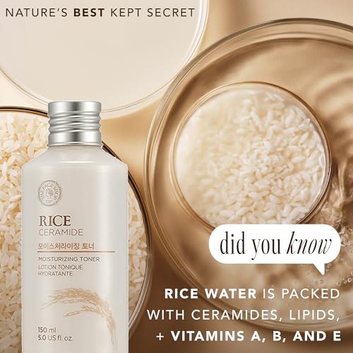 Image of THE FACE SHOP Rice Ceramide Moisturizing Toner, Hydrating with Rice Water, Targets Dryness, Strengthens Skin Barrier, Lightweight, Korean Skin Care, 5.0 fl. oz.