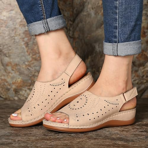 Womens Low Wedge Heel Peep Toe Wedding Party Dress Sandals Shoes Elastic Ankle Strap Orthopedic Comfortable Walking Platform Wedges Sandal Hollow Flat Trendy Work Going Out Slippers2