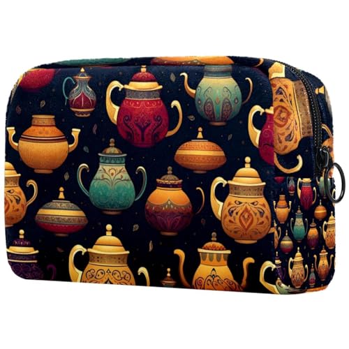 Grande borsa per il trucco con teiere arabe con cerniera organizer da viaggio per cosmetici da donna Multicolore 5 Art Deco