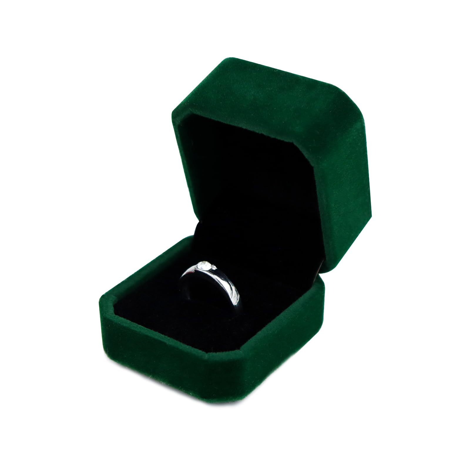 Scatola Portaanelli Ottagonale In Velluto Verde Con 3 Fessure - Elegante Per Fidanzamento E Matrimonio
