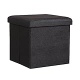 NISUNS OT01 Linen Folding Storage Ottoman Cube Footrest Seat, 12 X 12 X 12 Inches (Linen Black)
