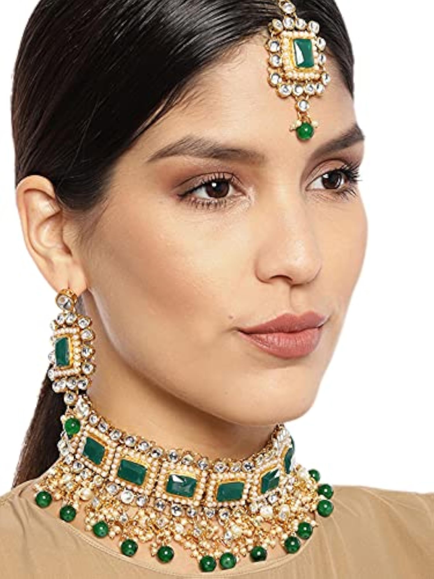 Women's Mesmerising Green Traditional Choker Jewellery Set
