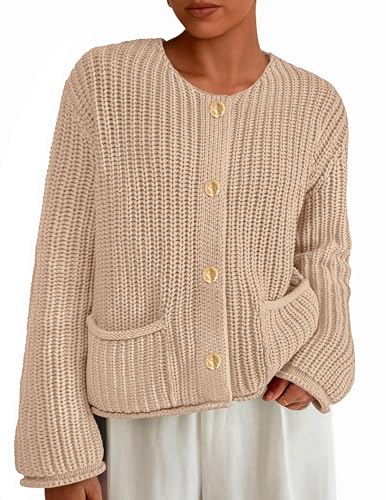 Image of PRETTYGARDEN Cardigan Sweaters for Women 2026 Trendy Oversized Knit Chunky Button Cardigans Fall Winter Outfits with Pockets