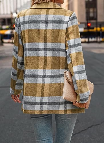 PRETTYGARDEN Women Plaid Shacket Jacket Trendy Fall Casual Button Wool Blend Tartan Trench Coat Winter Clothing with Pockets