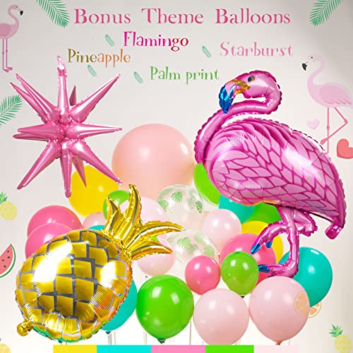 Tropical Flamingo Balloons Garland Arch Kit 140Pcs Tiffany Blue Pink Green With Palm Print Foil Pineapple For Summer Beach Luau Hawaiian Aloha Theme Birthday Decorations #TOP4