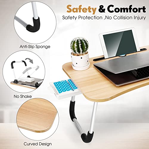 Sintuff 2 Pcs Laptop Bed Desk Foldable Lap Tray With Drawer Cup Holder Large Lap Desk Portable Bed Laptop Table For Breakfast Laptop Bed Tray For Writing Reading On Bed Low Sitting Floor (Wood Color) #TOP2