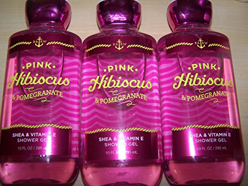 Lot of 3 Bath & Body Works Pink Hibiscus & Pomegranate Shea & Vitamin E Shower Gel 10 Fl Oz Each (Pink Hibiscus & Pomegranate)