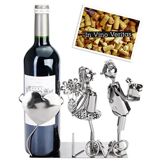 BRUBAKER Portabotellas de vino con corazón - escultura de cumpleaños de metal con tarjeta de felicitación
