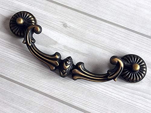 5" C-C (5 Inch Centers) Bail Drawer Pull Drop Handles Dresser Handle Cabinet Pull Hardware Vintage Style Antique Brass 128 mm Centers