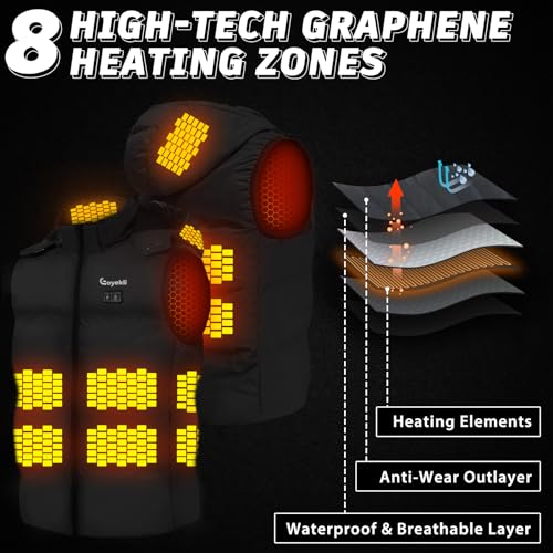 Heated Vest for Men Lightweight - Detachable Heated Hood and 7.4V 16000mAh Battery Pack, Mens Heated Vest3