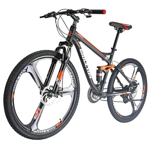 EUROBIKE OBK S7 Full Suspension Mountain Bike 21 Speed Bicycle 27.5 inches Mens MTB Disc Brakes Orange (3 Spoke mag Wheels)