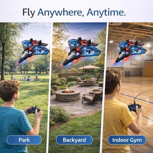 Image of Fighter Jet RC Plane, 2.4GHz Foam Remote Control Airplane - Easy-Fly Gyro Stabilized RC Jet for Kids & Adults, LED Lights, Stunts, Long Range, Ready-to-Fly