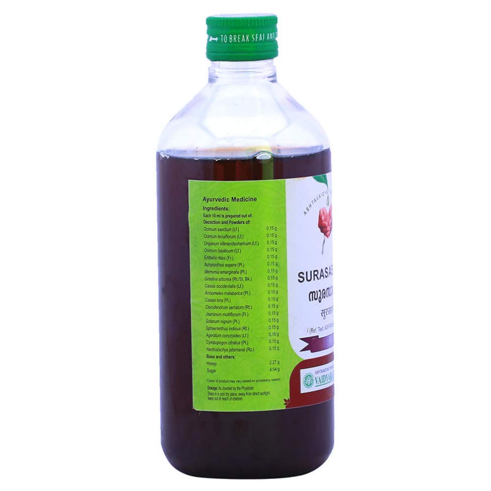 Vaidyaratnam Surasasavam 450 ml (paquete de 2) productos herbales ayurvédicos, productos orgánicos Ayurveda