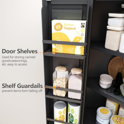 Image of GAIOUS 74.8 inch Tall Metal Food Cabinet, Black Kitchen Pantry Cabinet Cupboard | Food Storage, Kitchen Organizer, Storage Cabinet with 4 Door and 4 Adjustable Shelves, Steel Freestanding, for Dining Living