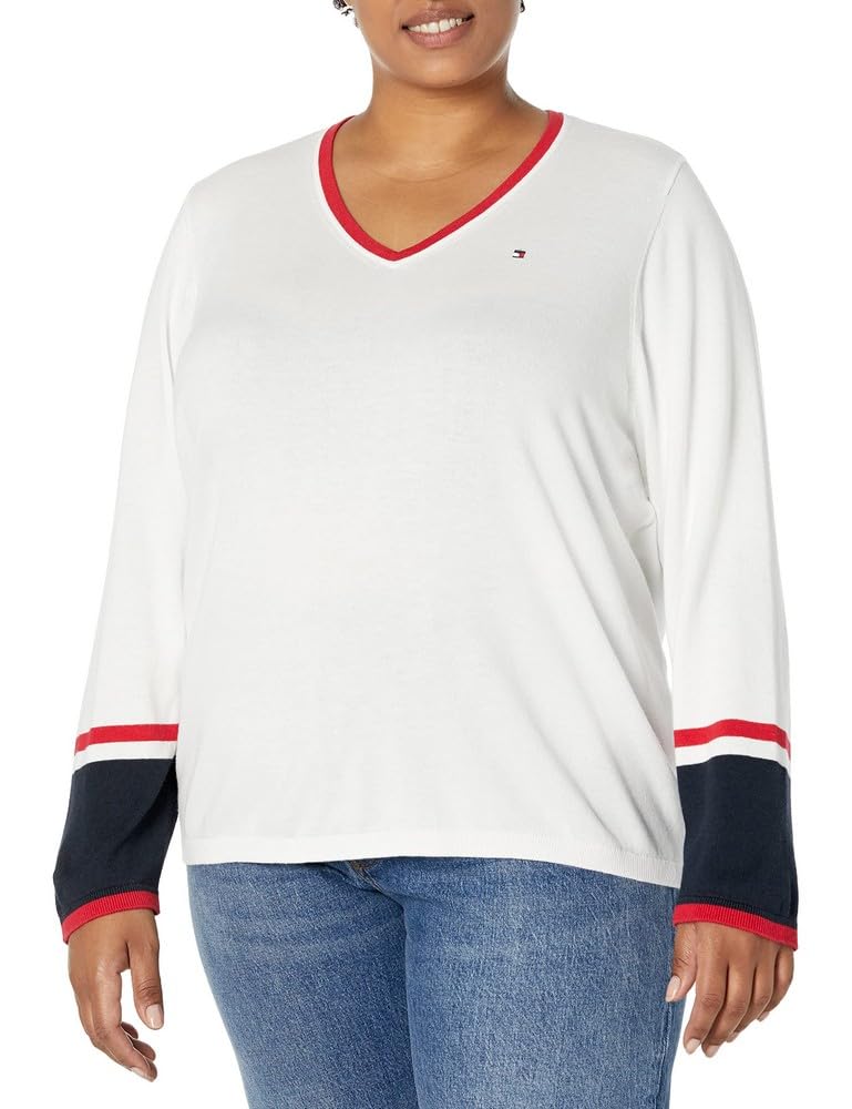 Tommy Hilfiger Womens Striped Trim Pullover Sweater