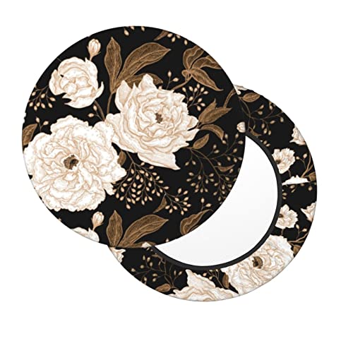 Gold And White Flowers Round Bar Stool Covers,Washable Soft Bar Stool Cover Cushion Slipcover 14 Inch #TOP27