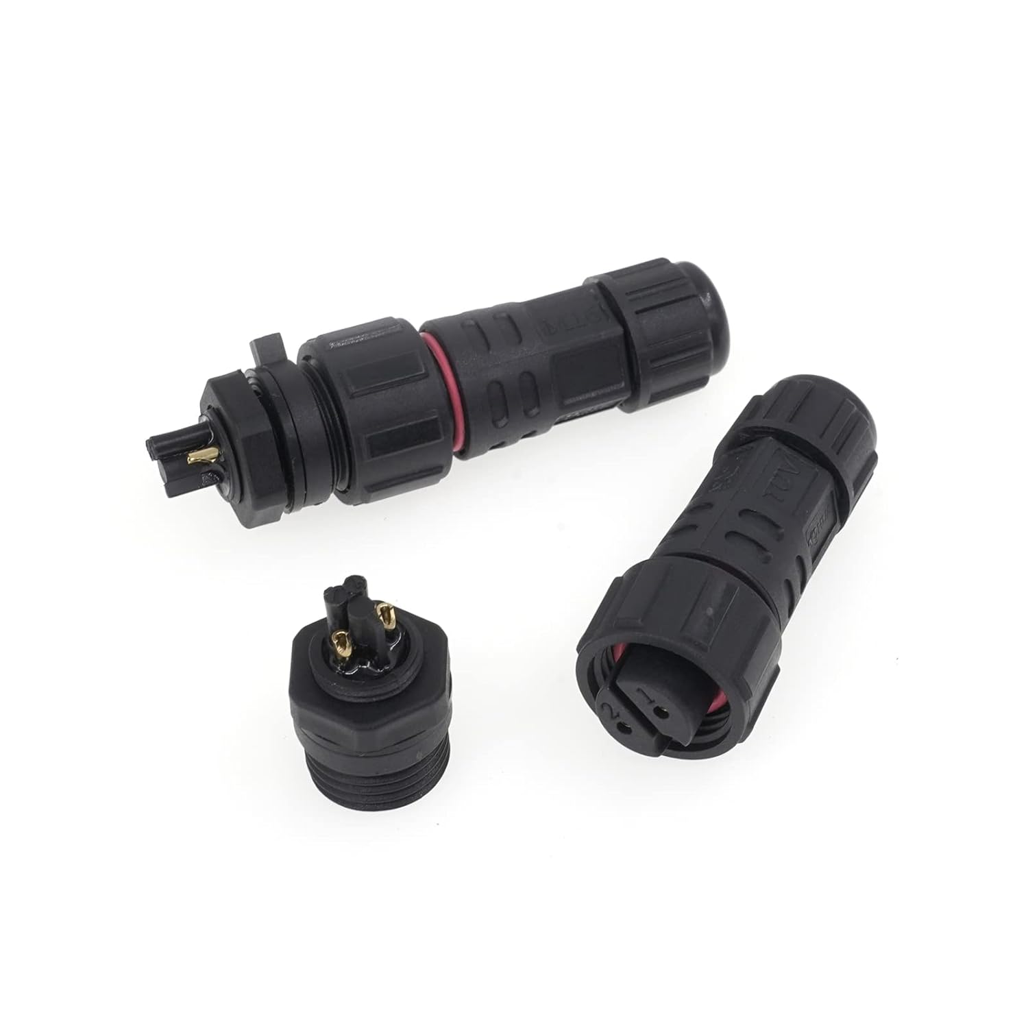 AOHUA IP68 Waterproof Connector (5-Pack), M16 2-Pin Industrial/Aviation Connector, (300V/10A) Female Socket & Rear Male Panel Mount for Outdoor Electrical Wire Range Ø4.5-7.5mm, CE, UL, TUV, ROHS