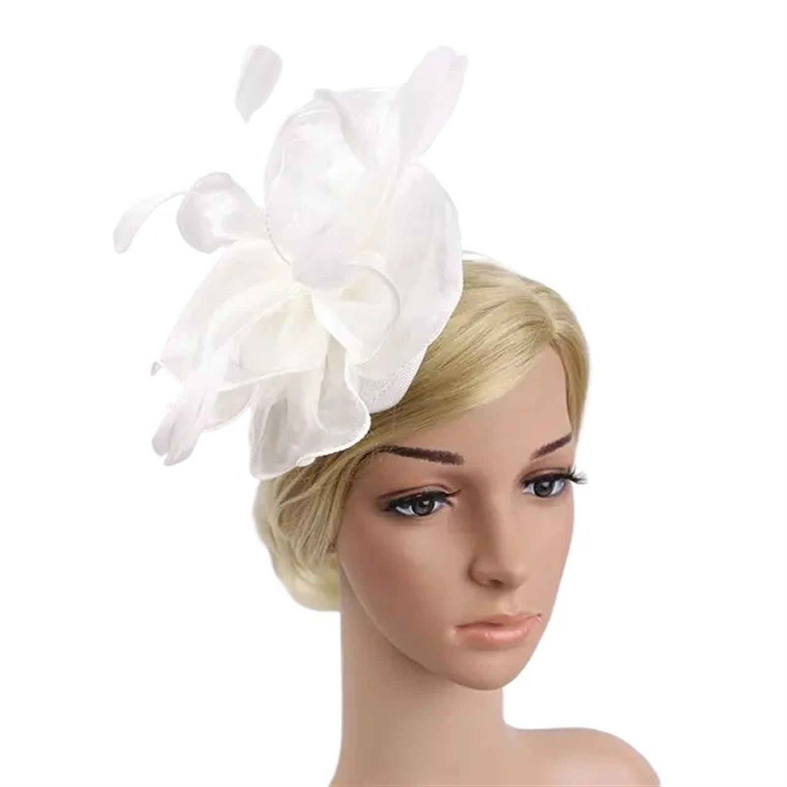 UALXPAO Wedding Hats Flower Mesh Headband Wedding Feather Cocktail Tea Party Headwear Fascinator Hats for Tea Party,Weddings(White)